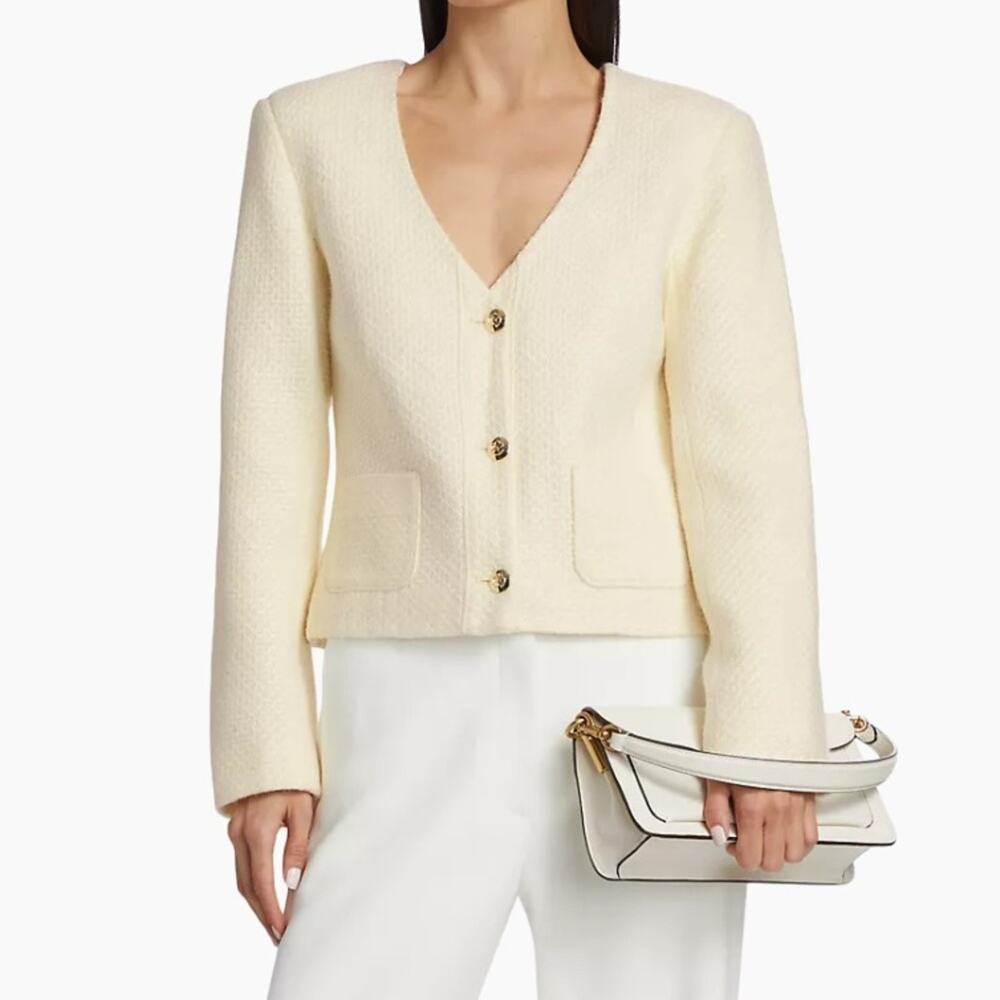 Anine Bing Anitta V-Neck Jacket Ivory Woven Women’s Sz M - Picture 7 of 12